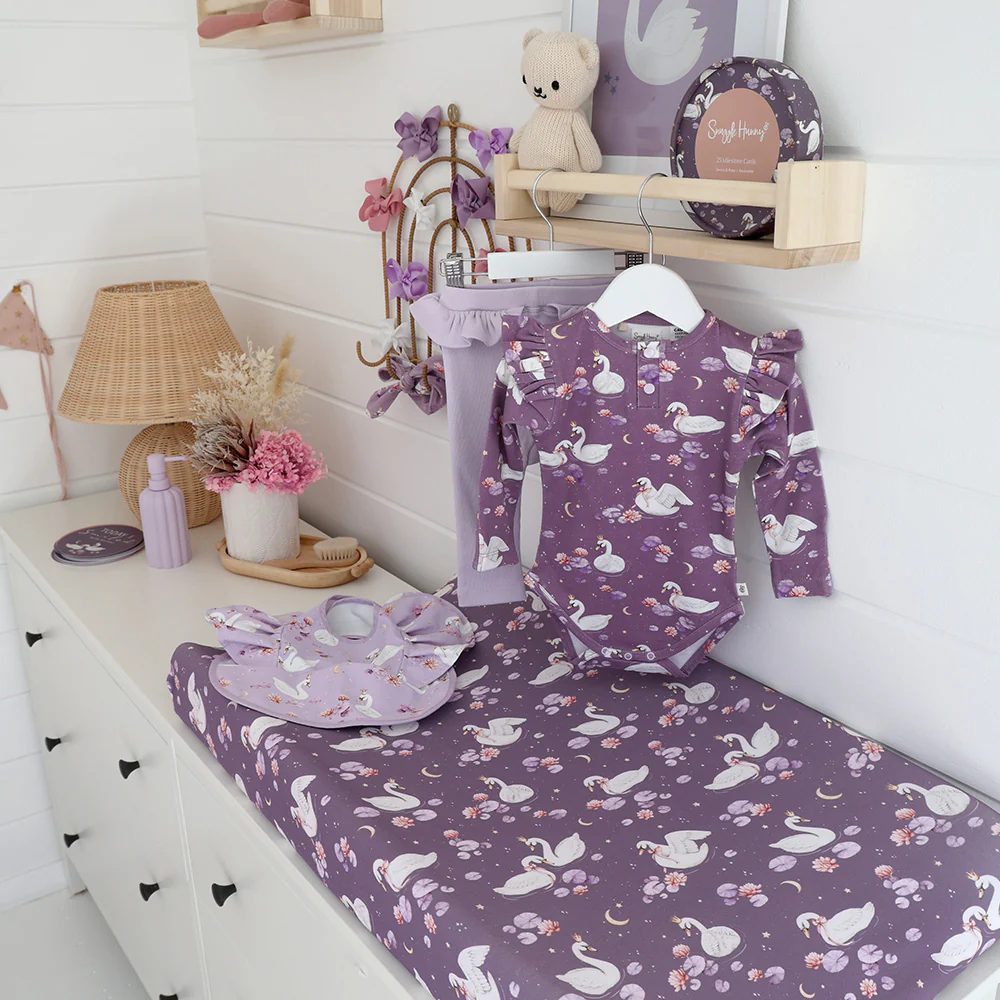Midnight Swan Organic Bassinet Sheet / Change Pad Cover - Image 3